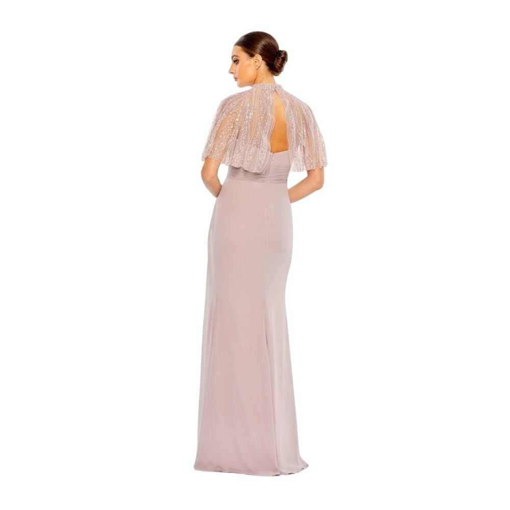Mac Duggal 20467 Pink Rose Formal Gown Beaded Sequin Cape Chiffon Maxi Dress 16 - Picture 10 of 13